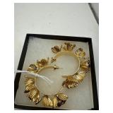 Gold-Tone Floral Pearl Hoop Earrings