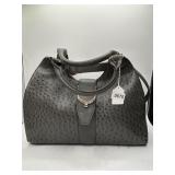 Gray Ostrich-Embossed Leather Tote