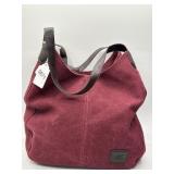 Red Fabric Tote Bag With Leather Trim