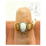 14K Opal and Diamond Ring, Size 6.5