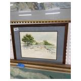 Framed Landscape Watercolor Painting