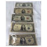 5 US Silver Certificates & Notes