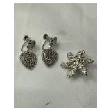 Sterling Silver Heart Earrings and Brooch