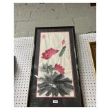 Framed Asian-Style Floral Watercolor