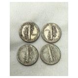 4 Silver Mercury Dimes