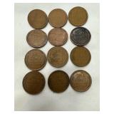 12 Wheat Pennies, 1930s-1940s