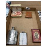 Lot: Dentures, Flasks, Tin, and Case