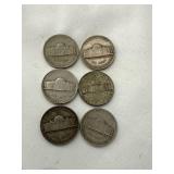 Six Jefferson Nickels, 1942-1946