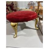 Red Upholstered Foot Stool With Gilt Legs