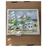Framed 11ï¿½9 Inch Pastel Church Scene