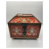 Painted Wooden Box With Decorative Inlay