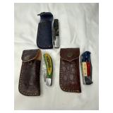 Three Damascus Folding Knives