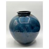 10-Inch Blue Drip-Glaze Pottery Vase
