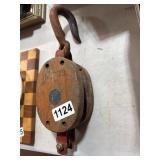 Wood and Metal Pulley Block with Hook