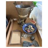 Lot with Metalware, Stones, and Frame