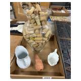 Decorative Pitchers, Vase, and Wine Corks