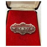 Silver Filigree Brooch with Diamond Accent