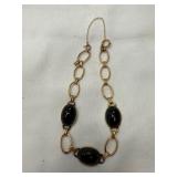 10K Gold Link Bracelet with Black Stones