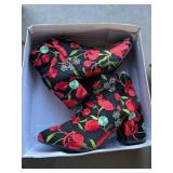 Floral Embroidered Boots And Tapestry Bag