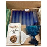 Ceramic Canisters and Blue Glass Set