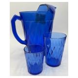 Hazel Atlas Blue Diamond Optic Pitcher Set