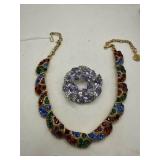 Weiss Brooch and Rhinestone Necklace