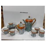 German Porcelain Tea Set with Orange Trim