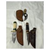 Three Knives With Leather Sheaths