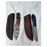 Damascus Steel Knives With Leather Sheaths