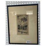 Framed Etching of Urban Street Scene