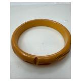 Carved Yellow Bakelite Bangle Bracelet