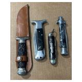 Four Vintage Knives With Sheath