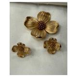 Crown Trifari Floral Brooch & Earrings