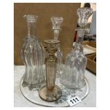 Glass Decanters and Candlestick