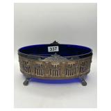 1890s Oval Silver Ferner with Cobalt Liner