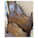 Vintage Wooden Bed Frame with Carvings