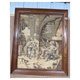 Framed Tapestry Depicting Rustic Scene