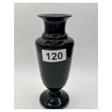 Glossy Black Glass Vase with Flared Rim