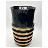 Black Ceramic Vase with Wood Accents