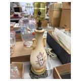 Floral Ceramic Table Lamp With Metal Base