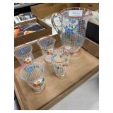 Hand-Painted Glass Pitcher and Tumbler Set