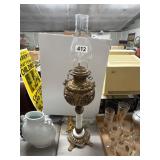 Antique Brass /Marble Oil Lamp electrified 28 inch