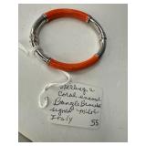 Sterling and Coral Enamel Bangle Bracelet