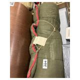 Green Quilted Sleeping Bag With Red Trim
