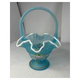 Fenton Handpainted Blue Glass Basket