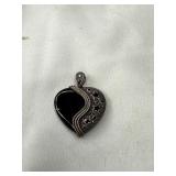 925 Silver Heart Pendant with Black Stone