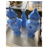 3-Piece Lot of Blue Ceramic Vases