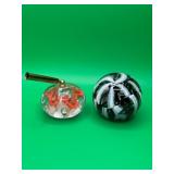 Glass Paperweights with Brass Accent