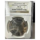 1970 Norway 25 Kroner Liberation Coin