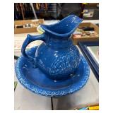 Blue McCoy Pottery Pitcher and Basin Set